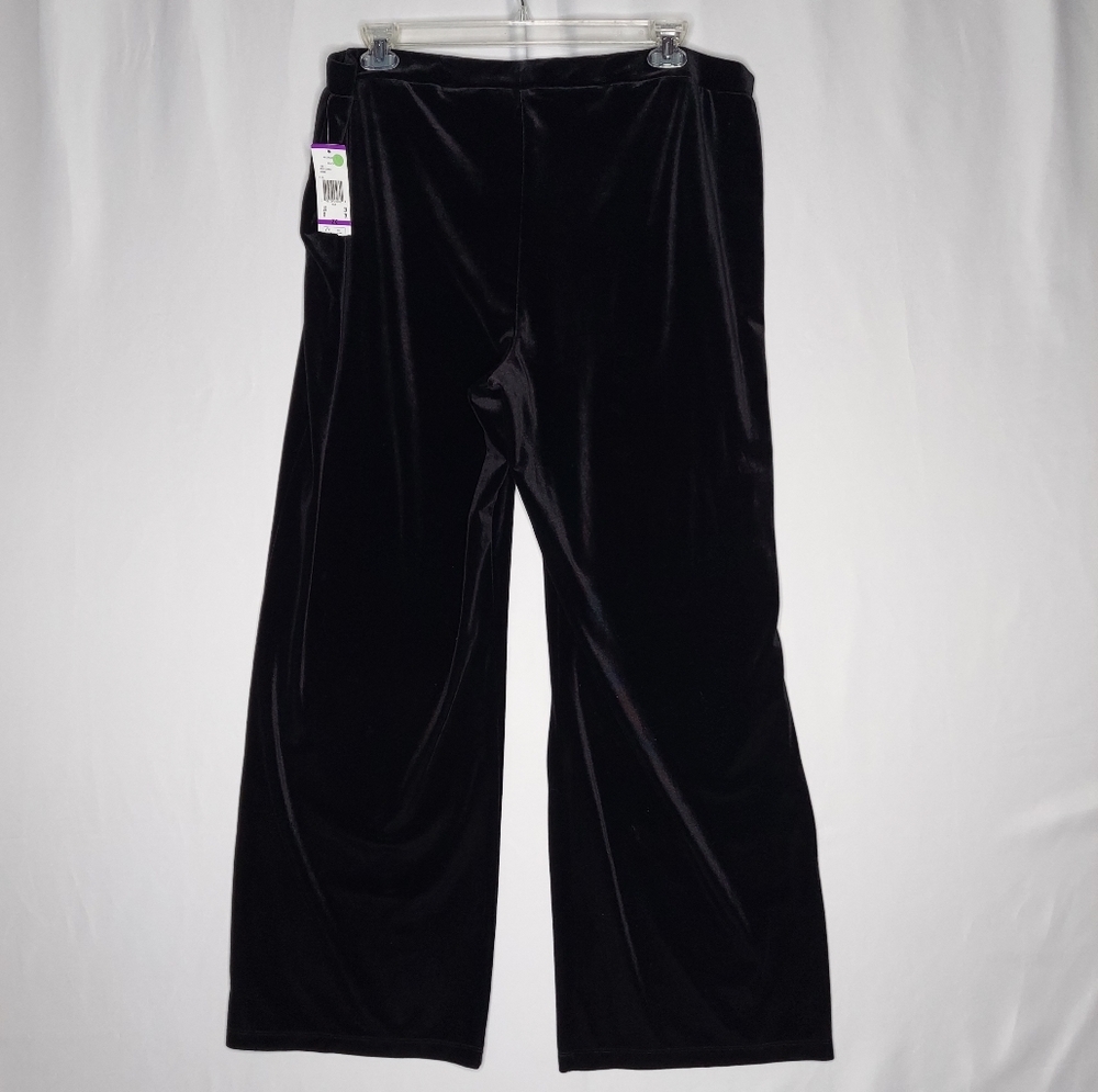 Nipon Boutique Velvet Pants 2X Black Straight Leg Velour Pullon Stretch Party - Picture 2 of 9
